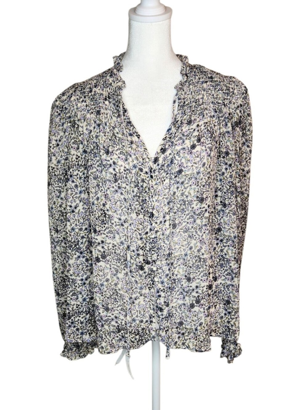 NEW Free People Ditsy Floral Smocked Flowy Top Ivory Combo Size M